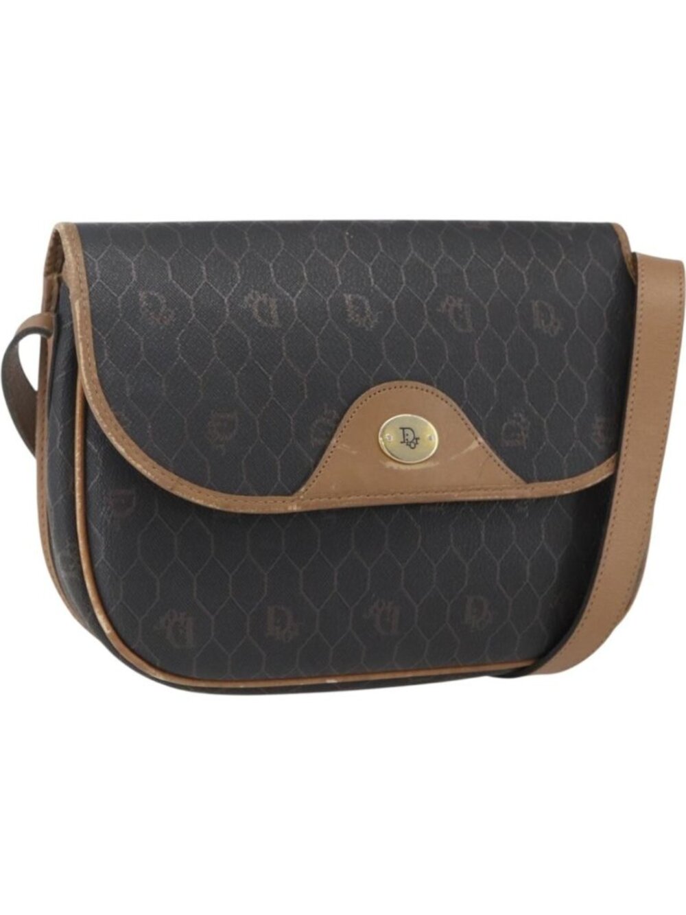 Christian Dior Honeycomb Canvas Shoulder Bag PVC Black Gold